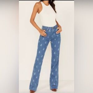 Wrangler westward 626 paisley print high rise‎ bootcut blue jeans size 30x34 new
